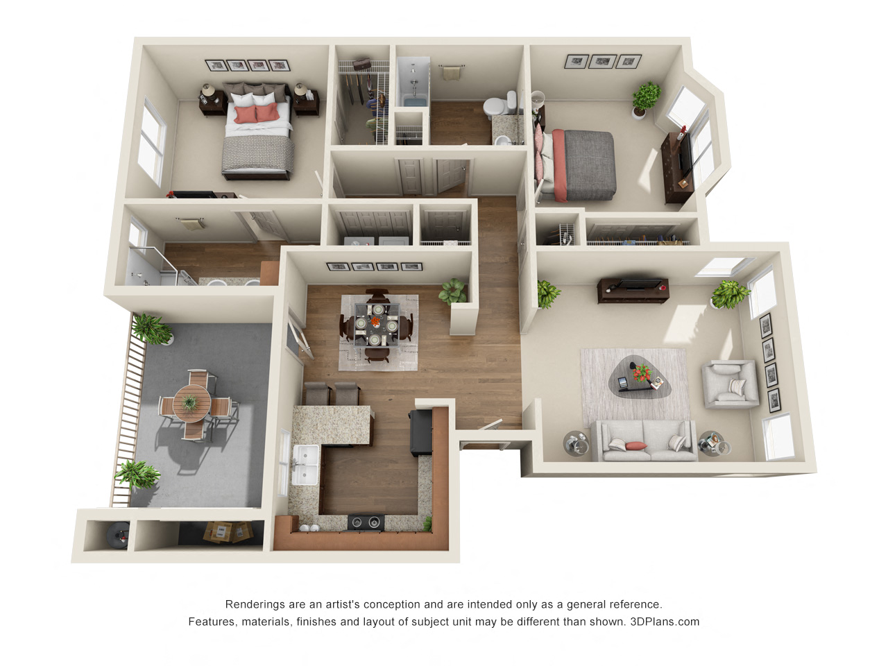 Floor plan for 2 beds, 2 baths, 1220 sqft